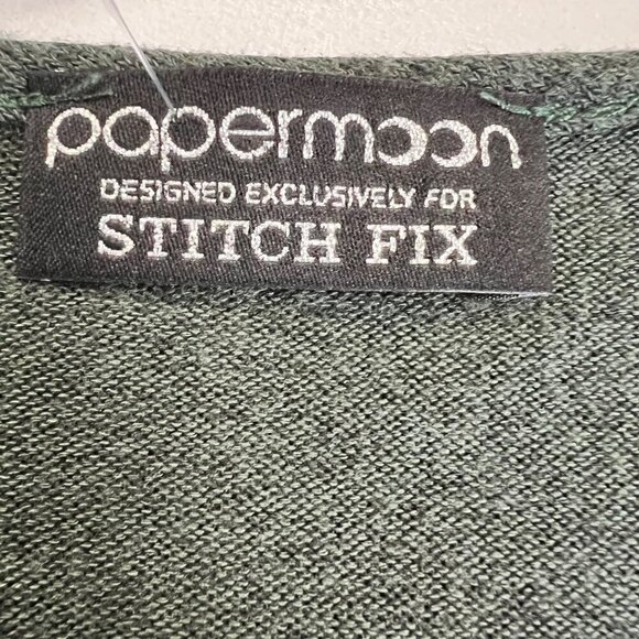 Papermoon Women's Long Sleeve Pullover Sweater Green Size Small Zip Shoulder - Picture 8 of 9